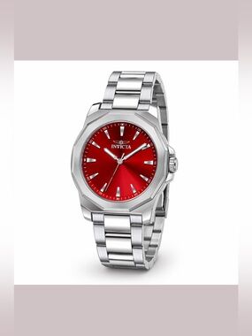 Invicta Women’s Silver Tone Speedway Facetio Watch W/Red Face 34mm NWT & Box